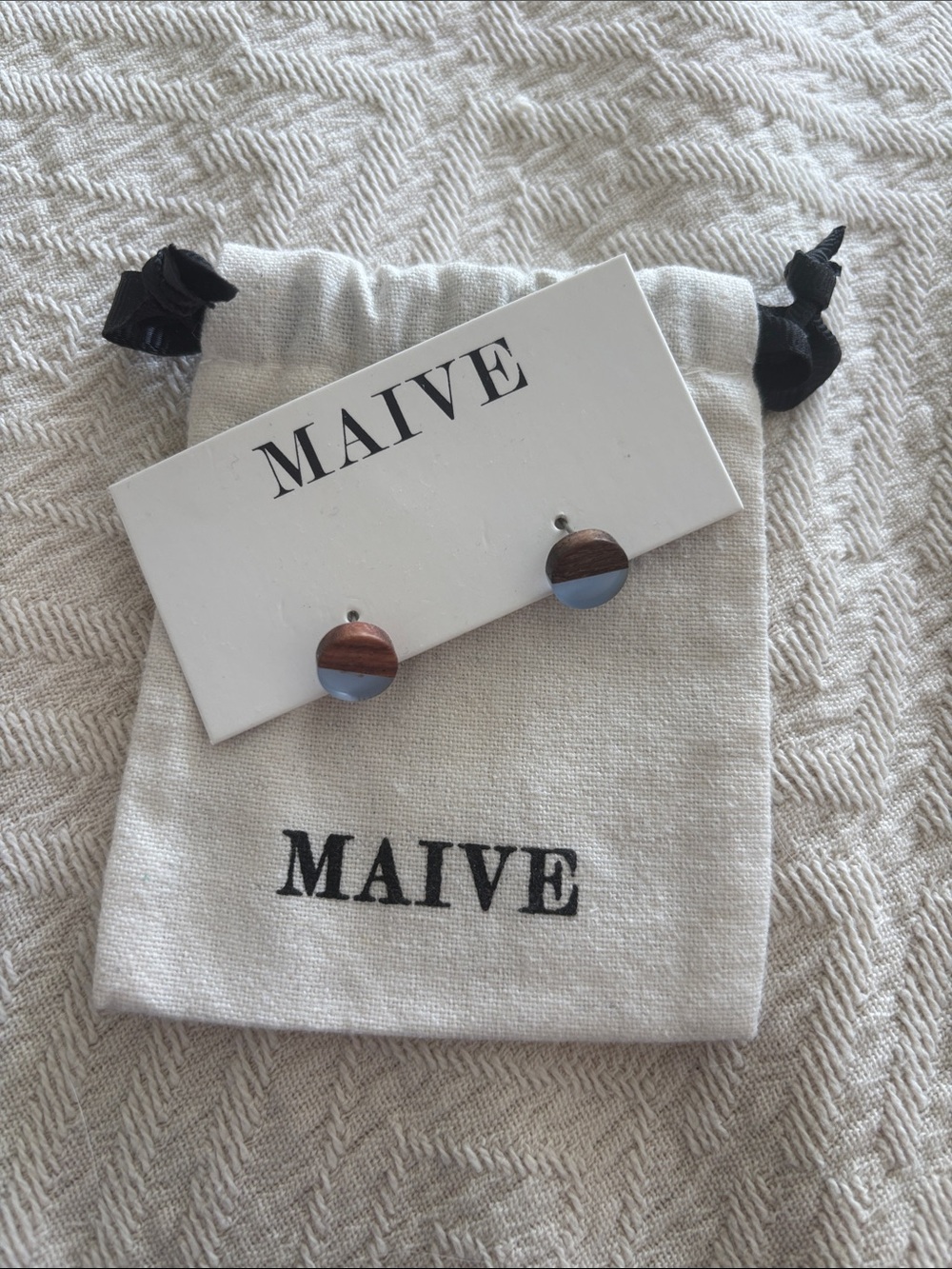 Maive Two-Tone Wood & Blue Stud Earrings